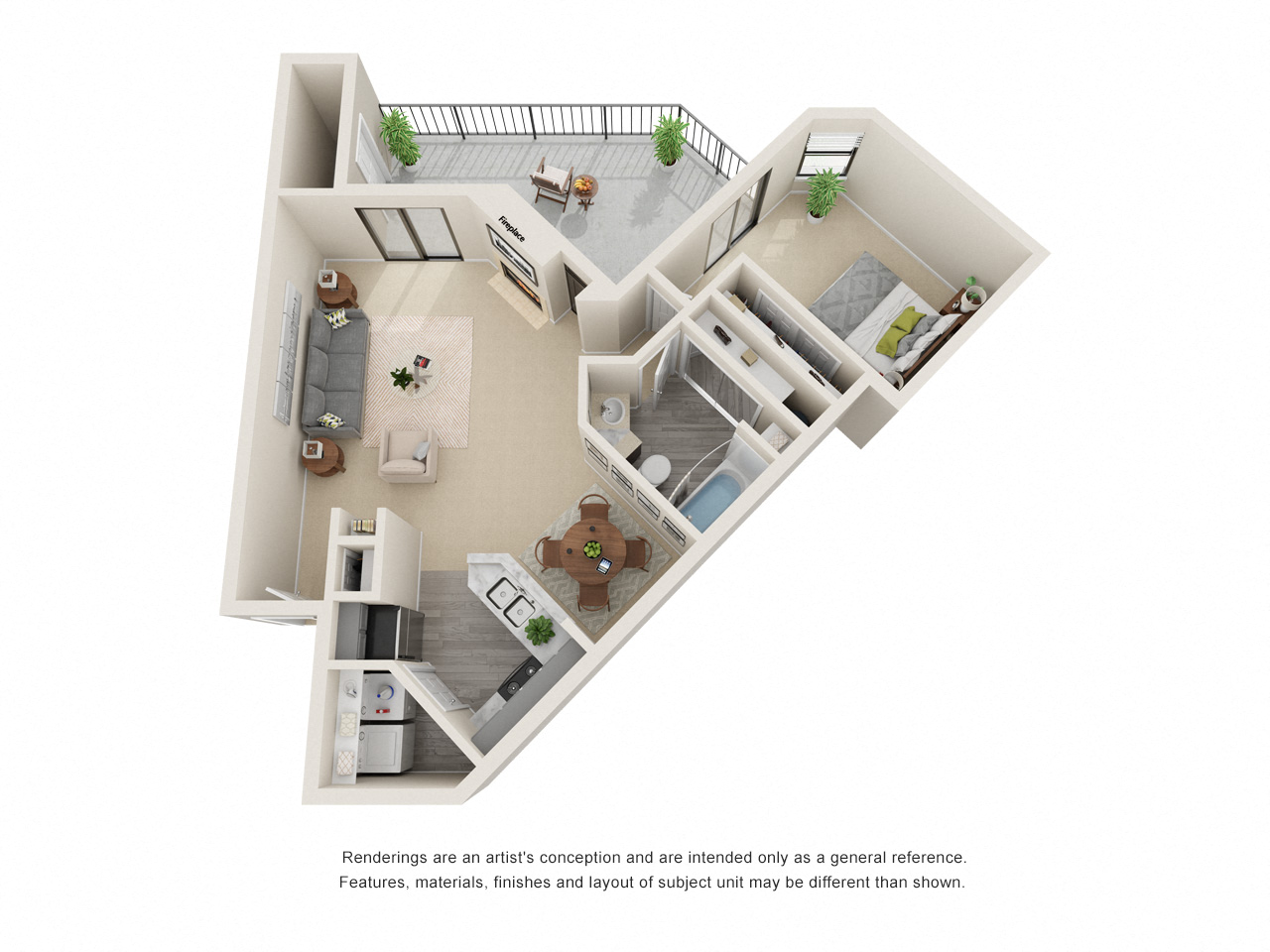 Floor plan for 1 bed, 1 bath, 855 sqft